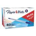 Paper Mate InkJoy 50ST Ballpoint Pen, Stick, Medium 1 mm, Blue Ink, White/Blue Barrel, 60/Pack