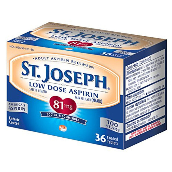 St. Joseph Low Dose Aspirin 81mg, Heart Health Support, 36 Coated Tablets by Pasteur Pharmacy