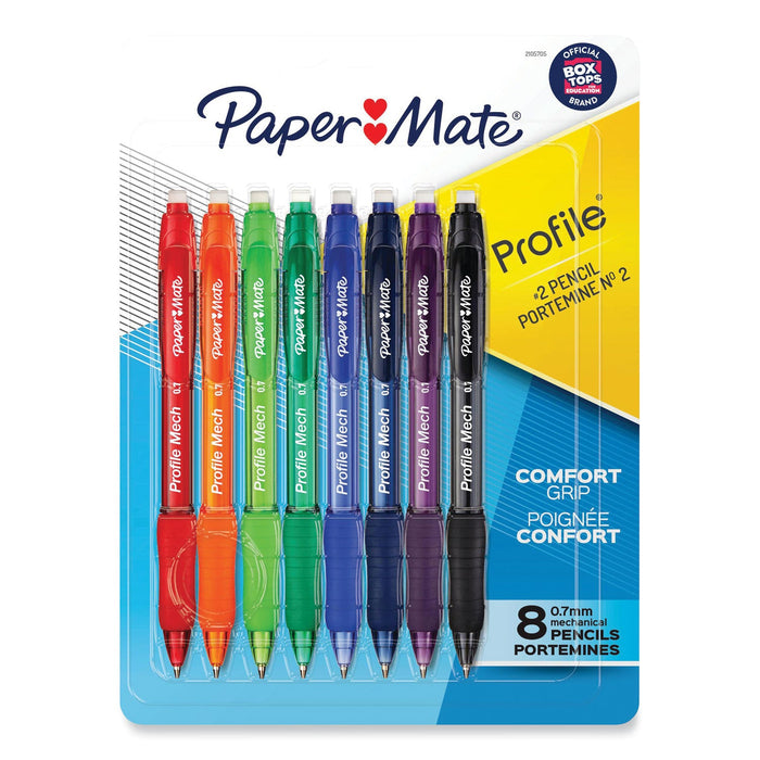Paper Mate Profile Mechanical Pencils, 0.7 mm, HB (#2), Black Lead, Assorted Barrel Colors, 8/Pack