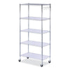 Alera 5-Shelf Wire Shelving Kit with Casters and Shelf Liners, 36w x 18d x 72h, Silver