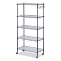 Alera 5-Shelf Wire Shelving Kit with Casters and Shelf Liners, 36w x 18d x 72h, Black Anthracite