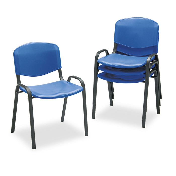 Safco Stacking Chair, Supports Up to 250 lb, Blue Seat/Back, Black Base, 4/Carton