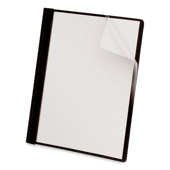 Universal Clear Front Report Cover with Fasteners, Three-Prong Fastener, 0.5" Capacity, 8.5 x 11, Clear/Black, 25/Box