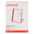 Universal Clear Front Report Cover, Prong Fastener, 0.5" Capacity, 8.5 x 11, Clear/Red, 25/Box
