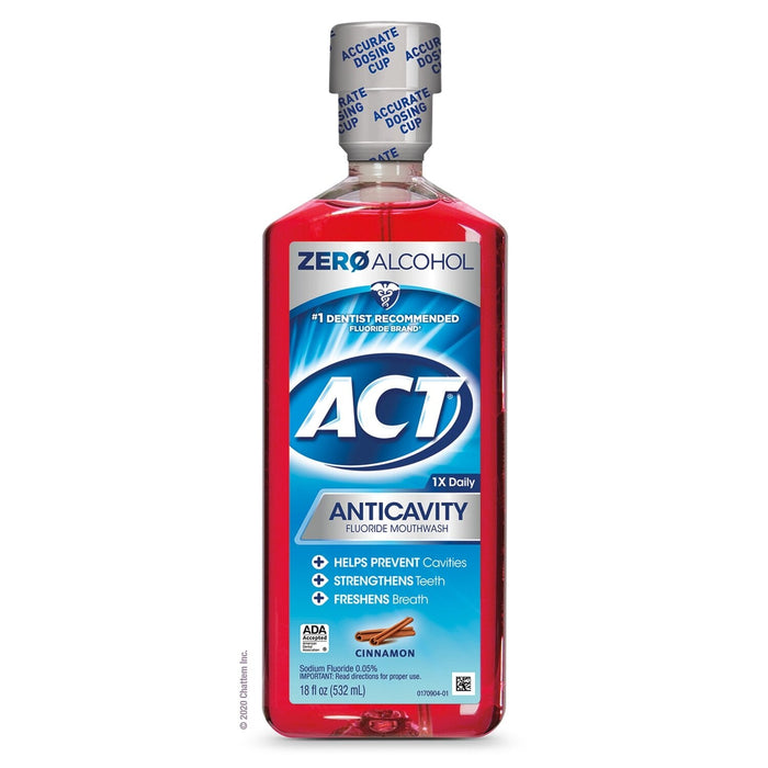 ACT Anticavity Fluoride Mouthwash, Cinnamon, 18 fl oz – Alcohol-Free Strength for Cavity Protection by Pasteur Pharmacy