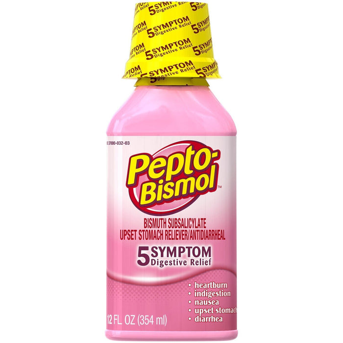 Pepto Bismol 5 Symptom Relief Upset Stomach Reliever/Antidiarrheal 12 Fl Oz by Pasteur Pharmacy