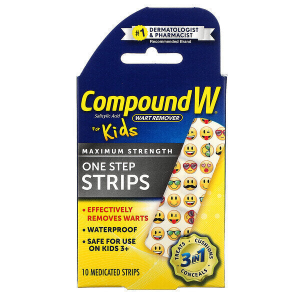Compound W One Step Wart Remover - Maximum Strength 40% Salicylic Acid, 10 Medicated Adhesive Patches by Pasteur Pharmacy