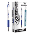 Zebra F-301 Ballpoint Pen, Retractable, Fine 0.7 mm, Blue Ink, Stainless Steel/Blue Barrel