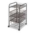 Safco Onyx Mesh Mobile File with Four Supply Drawers, Metal, 1 Shelf, 4 Drawers, 15.75" x 17" x 27", Black