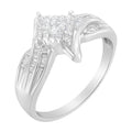 10K White Gold 1/3 Cttw Princess and Baguette Cut Diamond Bypass Style Cocktail Ring (I-J Color, I1-I2 Clarity) - Size 4 by Bids.com