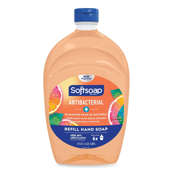 Softsoap Antibacterial Liquid Hand Soap Refills, Fresh, 50 oz, Orange, 6/Carton