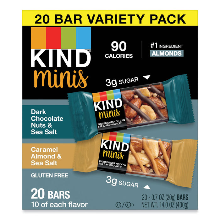 KIND Minis, Dark Chocolate Nuts and Sea Salt/Caramel Almond and Sea Salt, 0.7 oz, 20/Pack