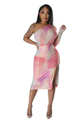 Tie Dye Crystal One Shoulder Midi Dress by The House of Stylez