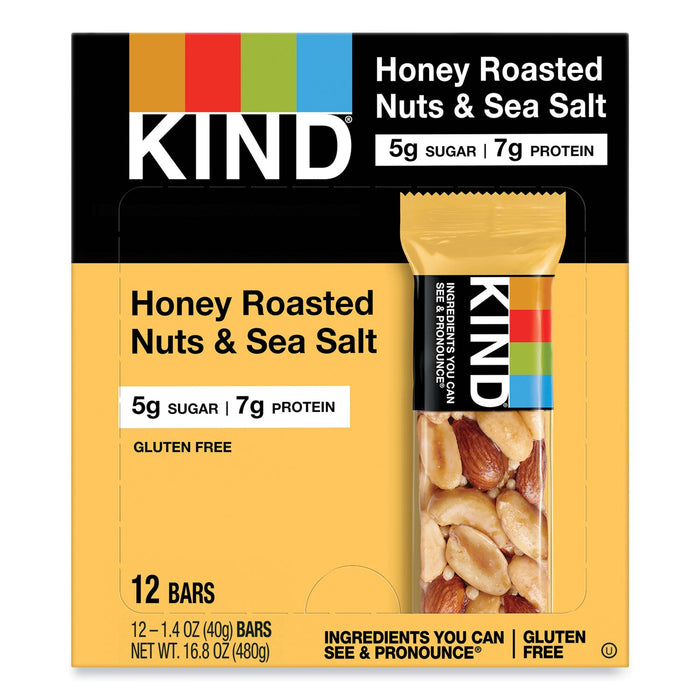 KIND Nuts and Spices Bar, Honey Roasted Nuts/Sea Salt, 1.4 oz Bar, 12/Box