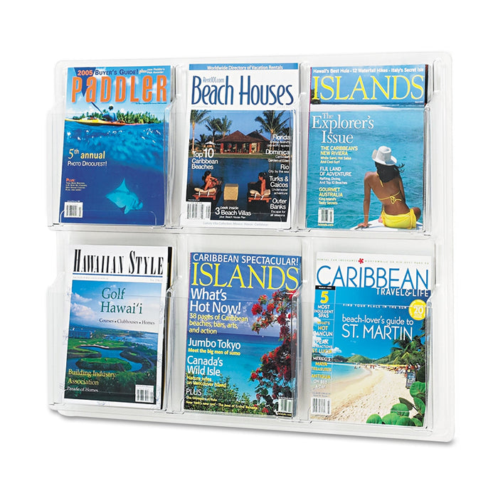 Safco Reveal Clear Literature Displays, 6 Compartments, 30w x 2d x 24.5h, Clear