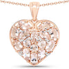 Pink Morganite Prong 18K Rose Gold Over Silver Heart Cluster Pendant Necklace