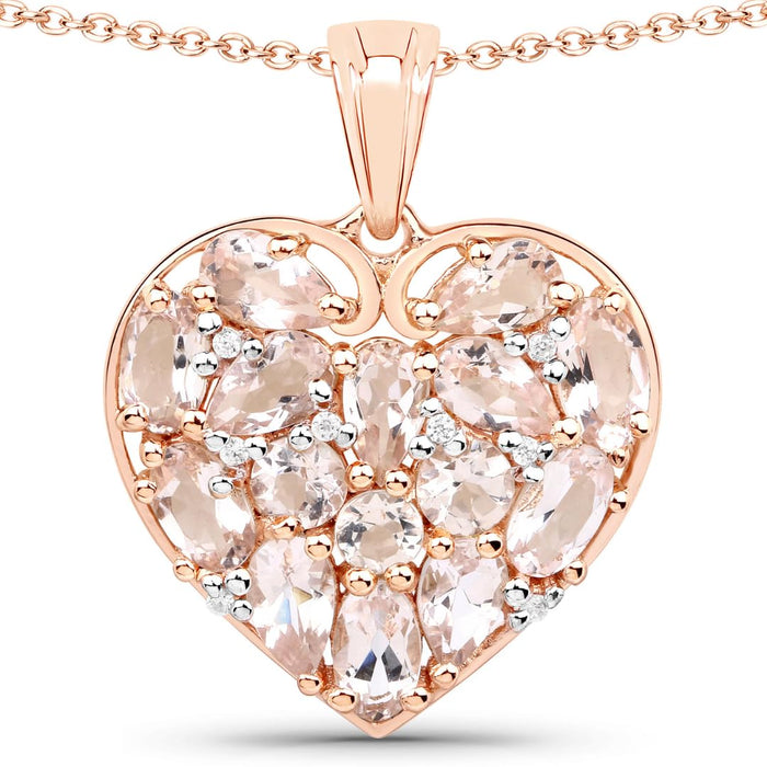 Pink Morganite Prong 18K Rose Gold Over Silver Heart Cluster Pendant Necklace by Fine Color Jewels