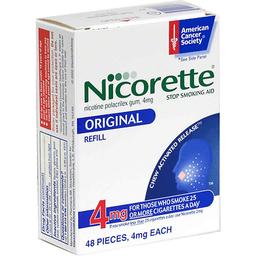 Nicorette Stop Smoking Aid, 4 Mg, Gum, Original, Refill by Pasteur Pharmacy