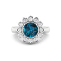 Genuine London Blue Topaz and Diamond Halo Ring by Fine Color Jewels