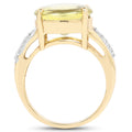 14K Yellow Gold Plated 9.26 Carat Genuine Lemon Topaz Buff Top and White Diamond Brass Ring by Bids.com