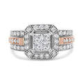 14K White and Rose Gold 1 1/8 Cttw Princess and Round-Cut Diamond Art Deco Style Triple Shank Halo Cocktail Ring (I-J Color, SI2-I1 Clarity) - Size 7 by Bids.com