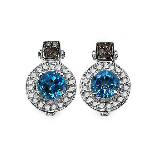 1.20 Carat Genuine Swiss Blue Topaz and 0.30 ct.t.w Genuine Diamond Accents Sterling Silver Earrings by Bids.com