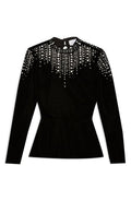Topshop Womens Velvet Embellished Top, Black, Size 6 US by Vanessa Jane