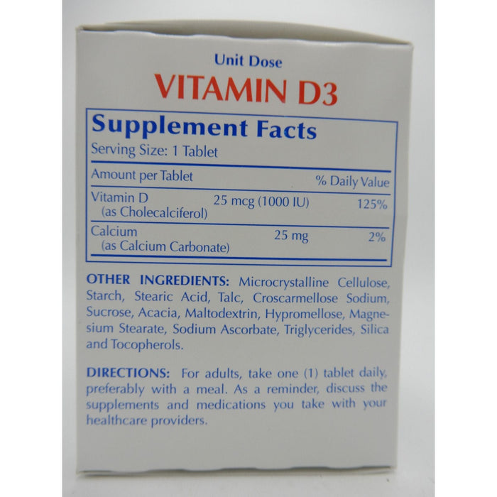 Major Vitamin D3 25 Mcg (1000 IU), 100 Unit Dose Tablets 820555033007VL by Pasteur Pharmacy