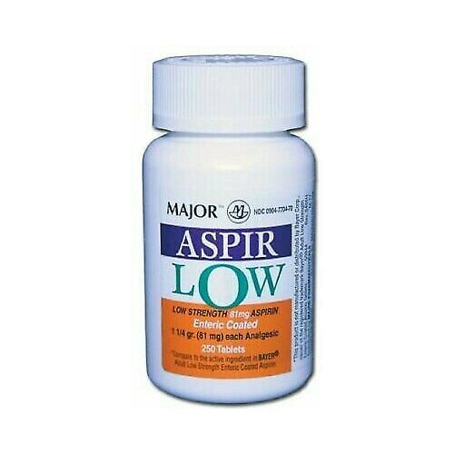 Major Low Dose Aspirin 81 mg – Enteric Coated Heart Health Support, 250 Tablets by Pasteur Pharmacy