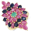 6.97 Carat Genuine Emerald, Blue Sapphire and Ruby .925 Sterling Silver Ring by Bids.com