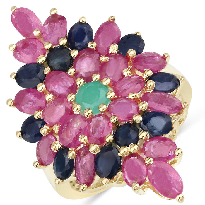 6.97 Carat Genuine Emerald, Blue Sapphire and Ruby .925 Sterling Silver Ring by Bids.com