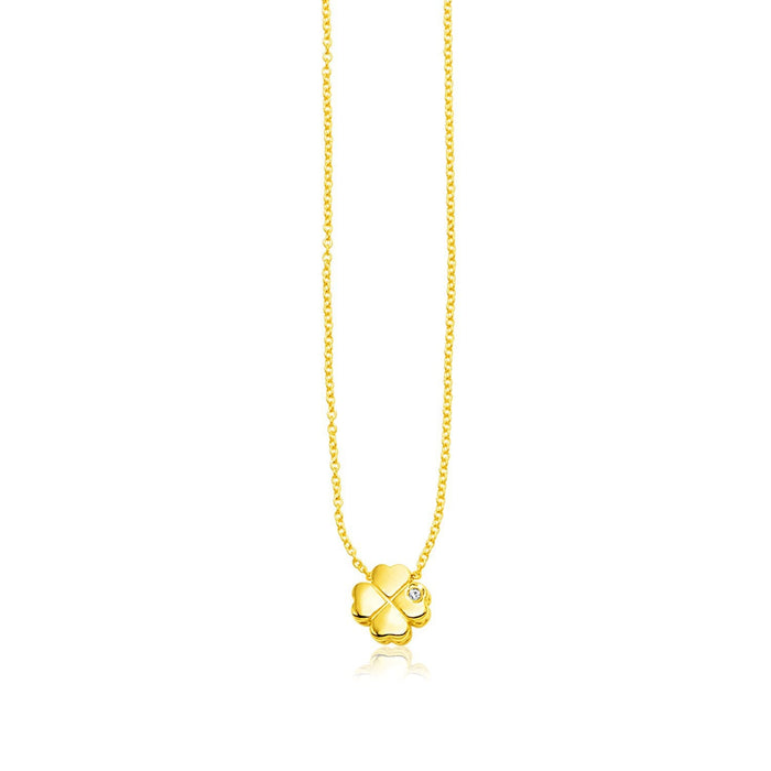 14k Yellow Gold Polished Four Leaf Clover Necklace with Diamond by Bids.com