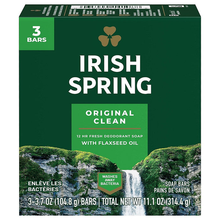Irish Spring Original Clean Deodorant Bar Soap For Men, 3.7 Oz, 3 Pack by Pasteur Pharmacy