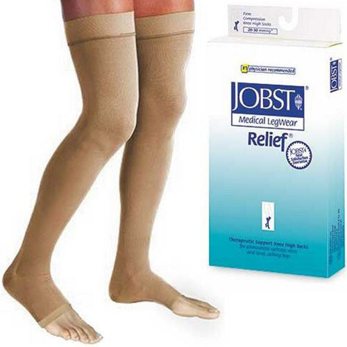 Jobst Relief Thigh High W/ Silicone Band, Open Toe 20-30 mmHg Beige by Pasteur Pharmacy