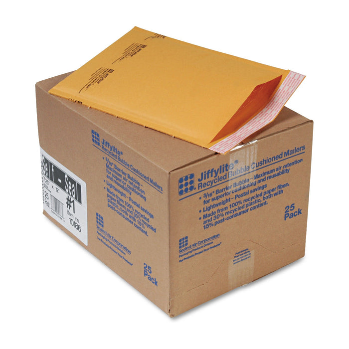 Sealed Air Jiffylite Self-Seal Bubble Mailer, #1, Barrier Bubble Air Cell Cushion, Self-Adhesive Closure, 7.25 x 12, Brown Kraft, 25/CT