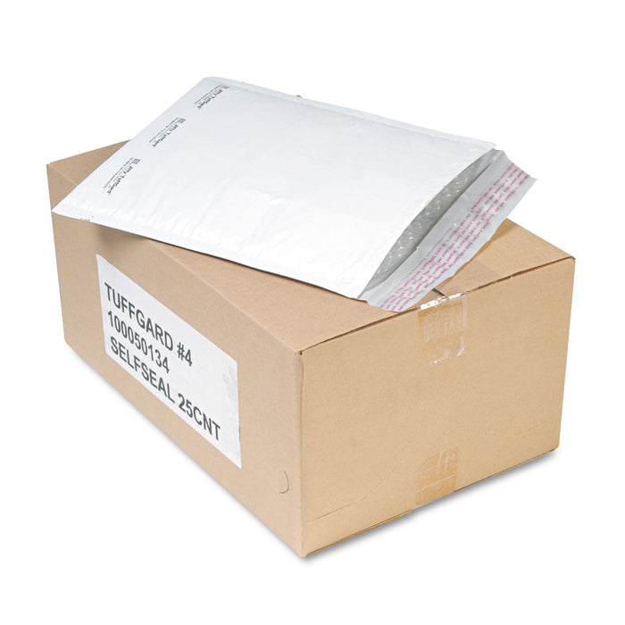 Sealed Air Jiffy TuffGard Self-Seal Cushioned Mailer,#4, Barrier Bubble Air Cell Cushion, Self-Adhesive Closure, 9.5 x 14.5, White,25/CT