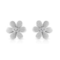 Matte Finished .925 Sterling Silver Diamond Accent Flower Hoop Stud Earring (I-J Color, I1-I2 Clarity) by Bids.com