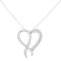 .925 Sterling Silver 1 cttw Diamond Heart and Ribbon 18" Pendant Necklace (I-J Clarity, I2-I3 Color) - 18" by Bids.com