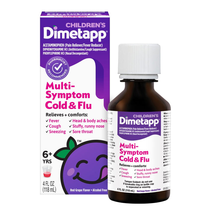 Dimetapp Cold & Flu, Multi Symptom, Children's, Red Grape Flavor, 6+ Yrs 4 Fl Oz by Pasteur Pharmacy