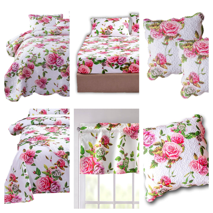 DaDa Bedding Romantic Roses Floral Bed in a Bag Set - Pink Cottage Bedding by DaDalogy Bedding Collection