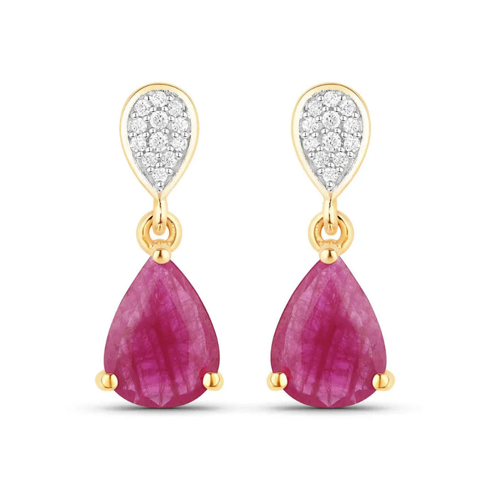 2.38 Ct Pear Pink Ruby & Diamond Prong 10K Gold Teardrop Dangle Earrings by Fine Color Jewels