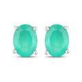 1.44 Ct Oval Green Zambian Emerald Prong 10K Gold Stud Earrings by Fine Color Jewels