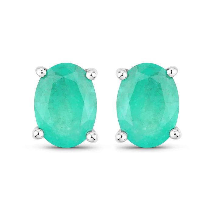 1.44 Ct Oval Green Zambian Emerald Prong 10K Gold Stud Earrings by Fine Color Jewels