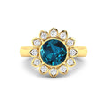 Genuine London Blue Topaz and Diamond Halo Ring by Fine Color Jewels