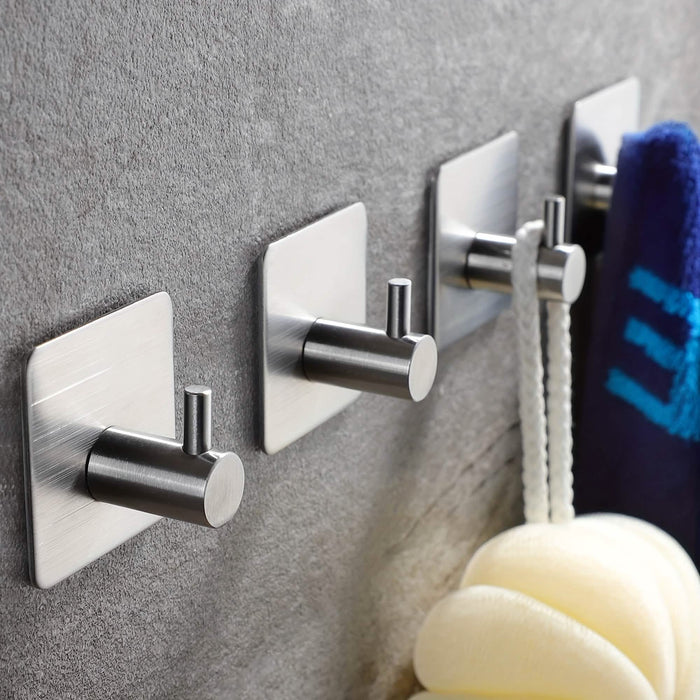 4-Pack Heavy Duty Stick Hooks – Stainless Steel, Waterproof, Wall Mount by DailySale