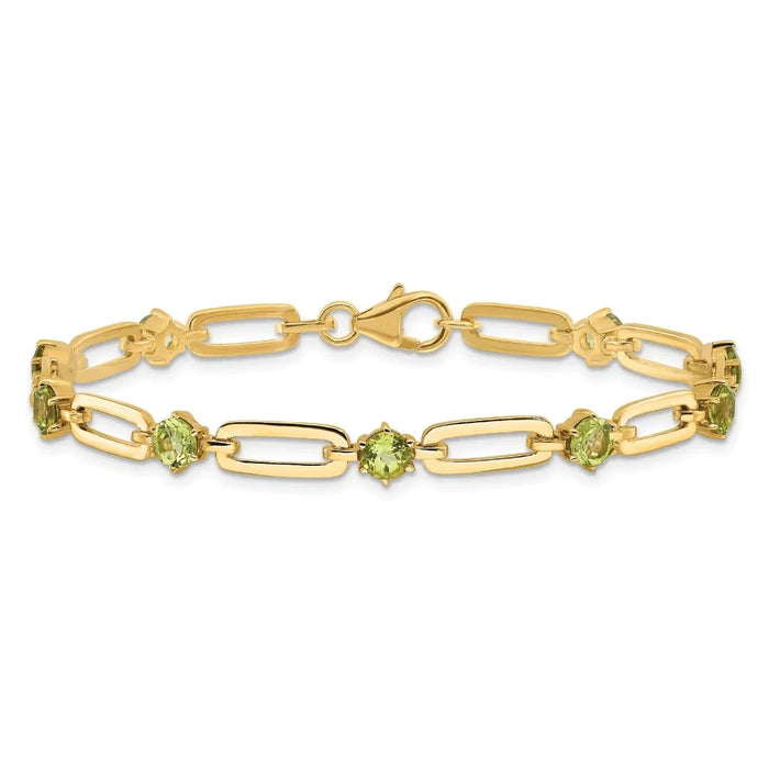 Genuine Green Peridot Paper Clip Sterling Silver Bracelet by Fine Color Jewels