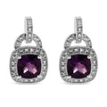.925 Sterling Silver 8MM Natural Cushion Shaped Amethyst and Diamond Accent Halo with Push Back Dangle Earrings (I-J Color, I2-I3 Clarity) by Bids.com