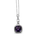 .925 Sterling Silver 6x6MM Cushion Shaped Natural Purple Amethyst and Diamond Accented Bale 18" Inch Pendant Necklace (I-J Color, I1-I2 Clarity) by Bids.com