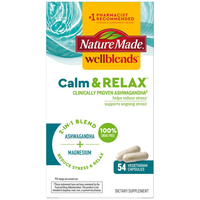Nature Made Wellblends Calm & Relax, Ashwagandha 125mg, Magnesium 300 Mg, 54 Vegetarian Capsules by Pasteur Pharmacy