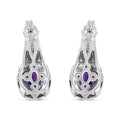 .925 Sterling Silver 8x6 MM Natural Oval Purple Amethyst Gemstone and Diamond Accent Art Deco Style Drop and Dangle Earrings (I-J Color, I1-I2 Clarity) by Bids.com